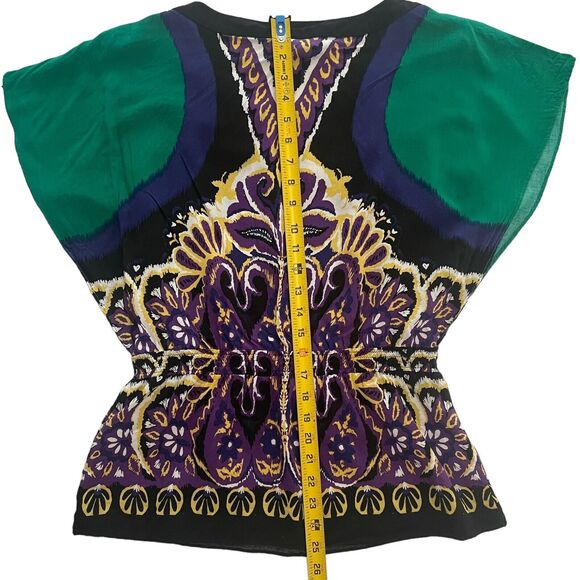 Rampage Y2K Retro Boho Abstract Top Large Snatched Waist Keyhole Indie - Picture 7 of 8